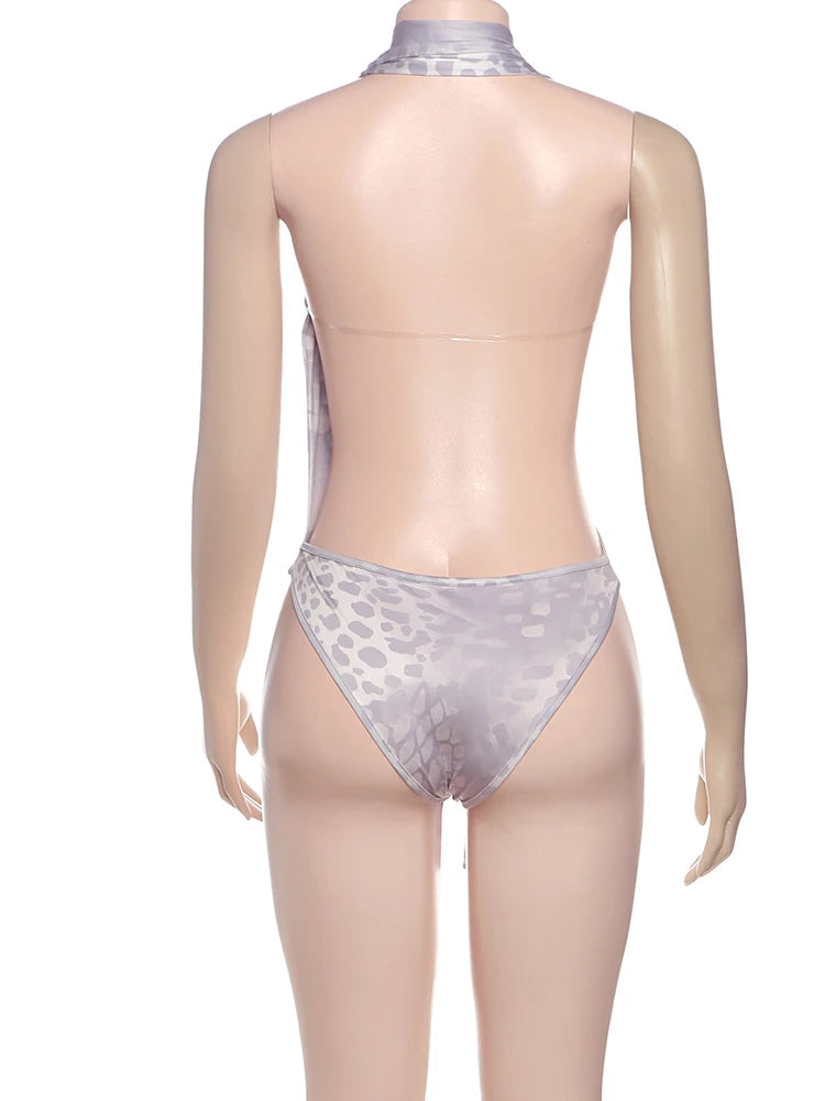Aiertu  Puss Leopard Print 2 Piece Set Women Backless Irregular Knot Halter Bodysuits+Stretch Shorts Street Matching Sexy Suits Aiertu