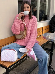 Aiertu  -  Warm Twist Thick Knitted Sweater Women Fashion Long Sleeve Pullover Autumn Winter Chic Solid Femme Knitwear Soft Knitwear Tops Aiertu