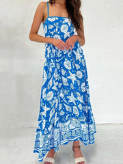 Aiertu  -   Women s Elegant Floral Print Sleeveless Maxi Dress with Adjustable Spaghetti Straps and A-Line Silhouette for Summer Beach Aiertu