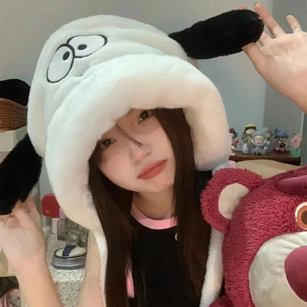 Aiertu  -  Winter Cute Fleece Beanie Hat For Women Girl Cartoon Big Eyes Plush Long Ears Soft Warm Skullies Hat Thickened Earflap Party Cap Aiertu