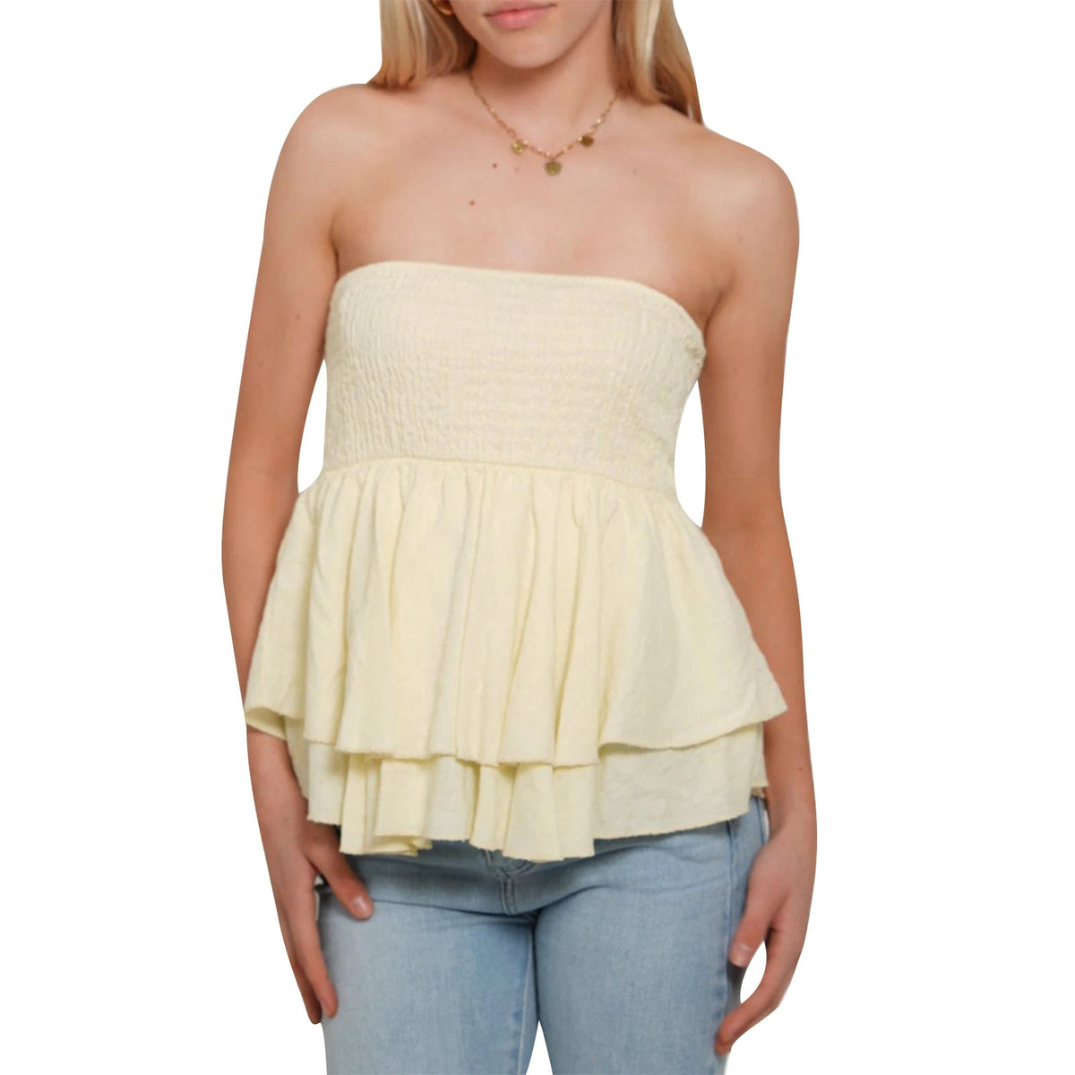 Aiertu  Summer Shirred Tube Tops for Women Off Shoulder Backless Sleeveless Layered Ruffle Vest for Party Club Aiertu