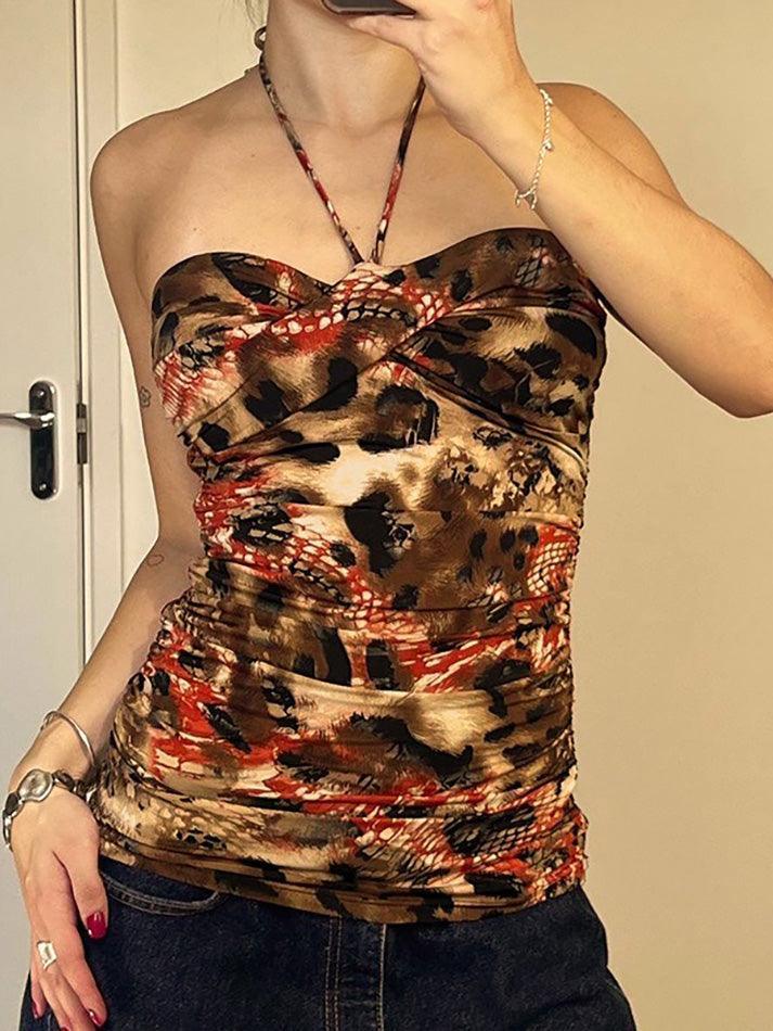 Aiertu  -Vintage Print Sexy Backless Halter Tank Top aiertu