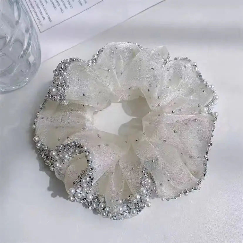 Aiertu Organza Rhinestone Elastic Hairband Large Intestine Hair Ring Hair Rope Headdress Simple Head Flower New Headdress Hair Aiertu