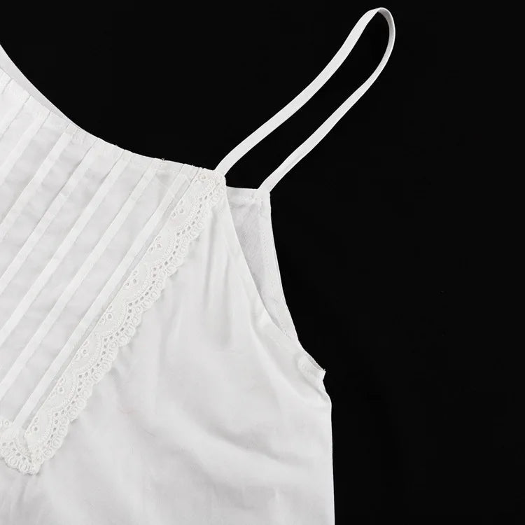Aiertu  -  White Lace Trim Shorts Two-piece Set Women Summer Sleeveless Loose Tank Top+Elastic Waist Shorts Simple Casual Home Cozy Sets Aiertu