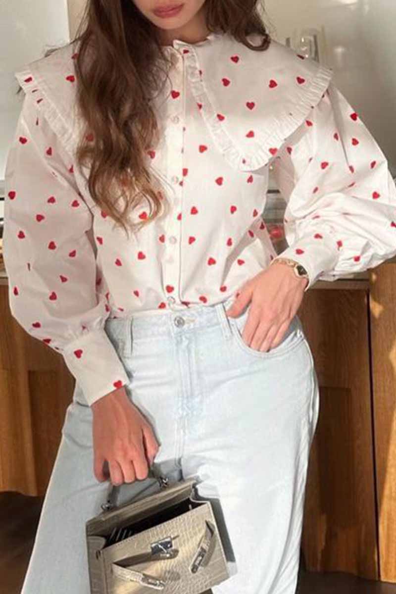 Aiertu  -  Sweet Print Patchwork Peter Pan Collar Tops Aiertu