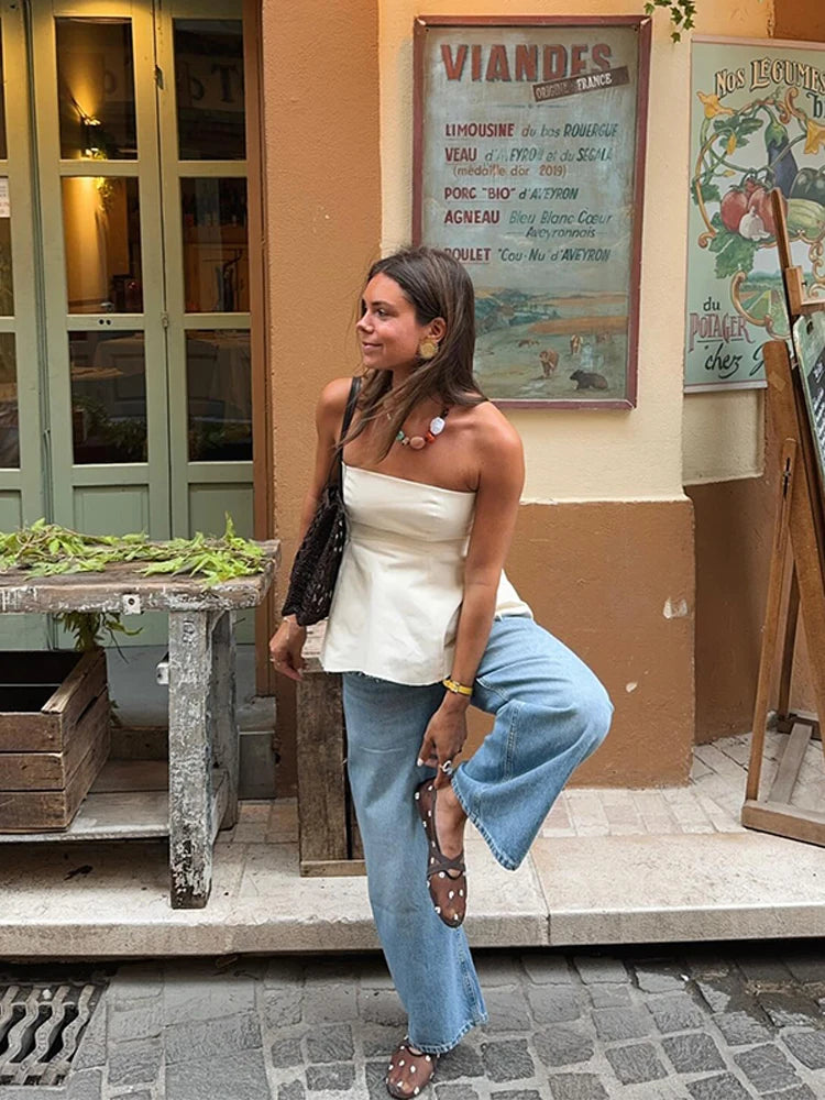 Aiertu  -  Slim Sleeveless Off Shoulder Vest Top Women Backless A-line White 2026 Summer Tank Holiday Commute Zipper Sexy All-match Tops Aiertu