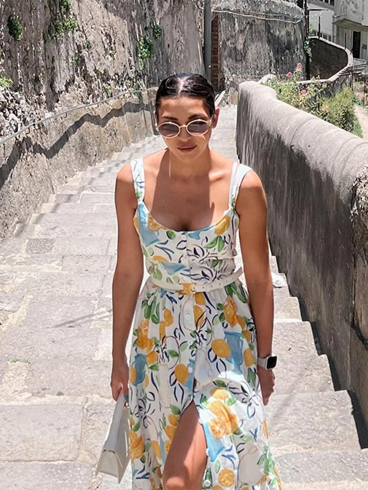 Aiertu  -  Elegant Flower Print Midi Dresses Women Off Shoulder Sleeveless Backless Lady Long Dress Summer Fashion Sexy Party Dresses Aiertu
