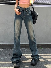 Aiertu  Distressed Burr Waist Buckle Design Boyfriend Jeans Aiertu