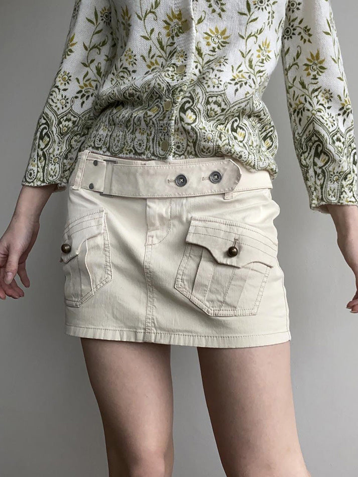 Aiertu  -Vintage Belted Pocket Cargo Mini Skirt aiertu