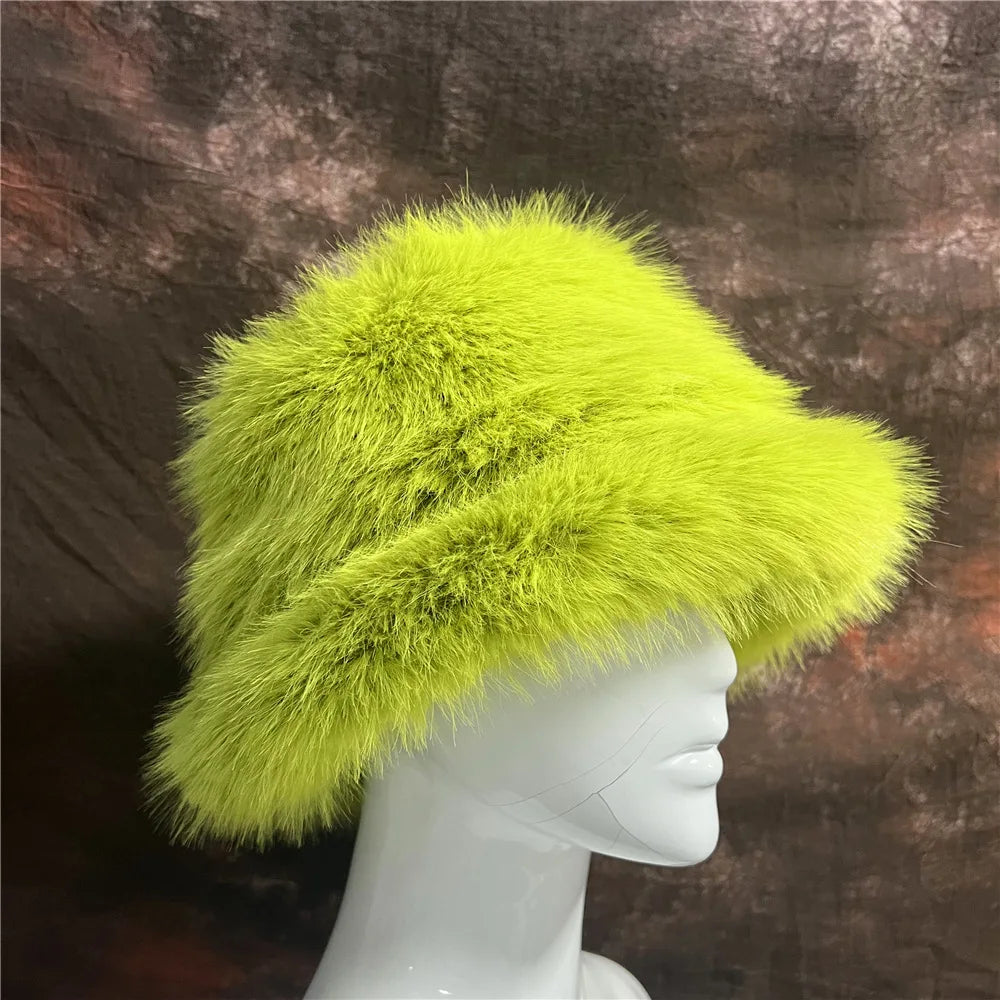 Aiertu  -  New Autumn and Winter Plush Imitation Fox Fur Basin Hat Ski Hat Fisherman Hat Warm Fur Furry Imitation Fur Women's Hat Aiertu
