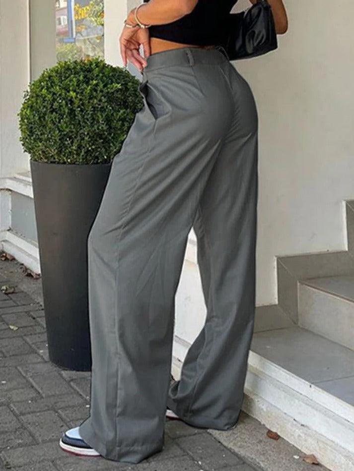 Aiertu  -Solid High Rise Tailored Pants aiertu