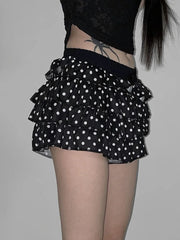 Aiertu  -  Ballet Core Polka Dot Cake Shorts for Girls Gyaru Japanese 2000s Y2k Summer Elastic Waist Ruffle Black Shorts P84-DZ15 Aiertu