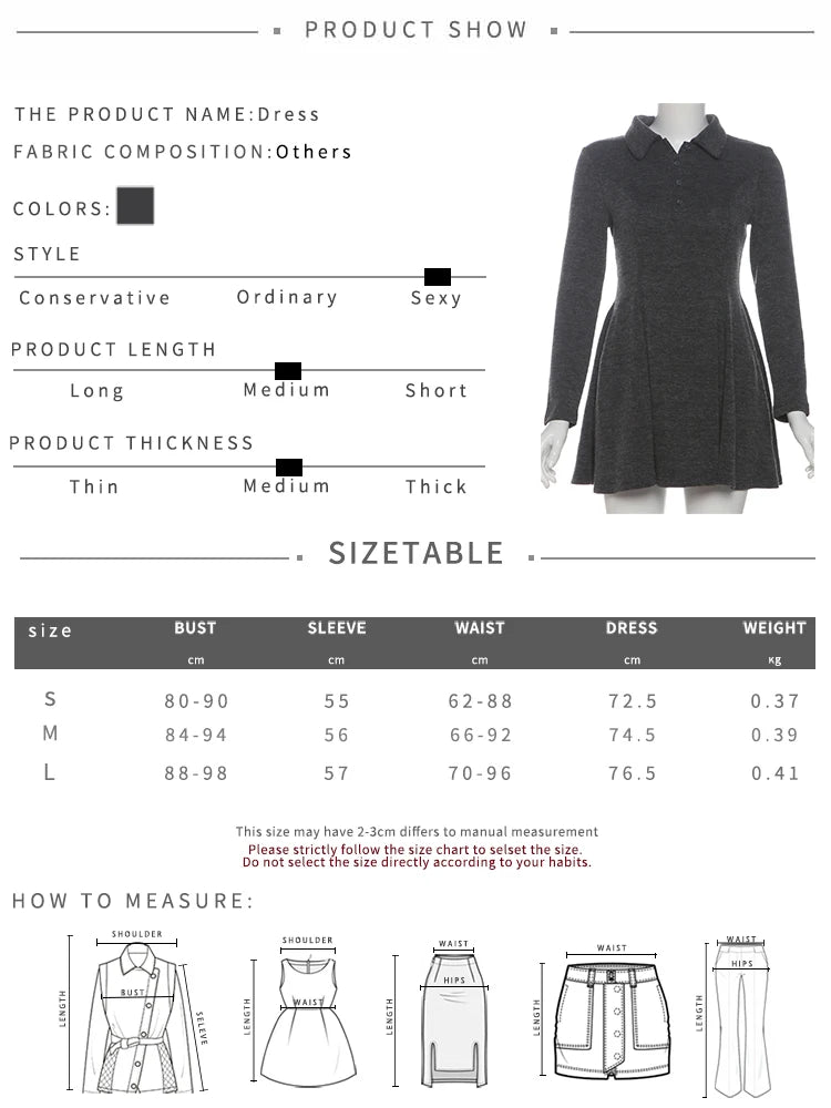 Aiertu  -  Sexy Y2K Fashion Dress Women Elegant Button Polo-Neck Full Sleeve Streetwear Casual Simple Daily Classic Mini Bodycon Aiertu