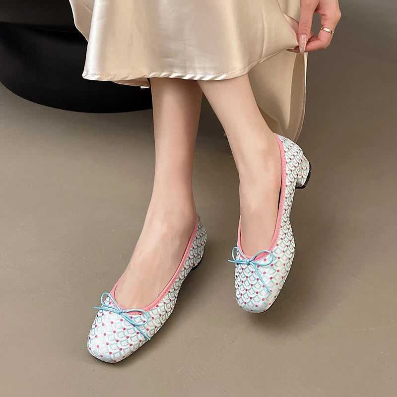 Aiertu  -  Spring and Fall Women Fish Print Shoes Fashion Bow Shoes Casual Low Heel Dress Street Style Fish Scale Shoes Aiertu