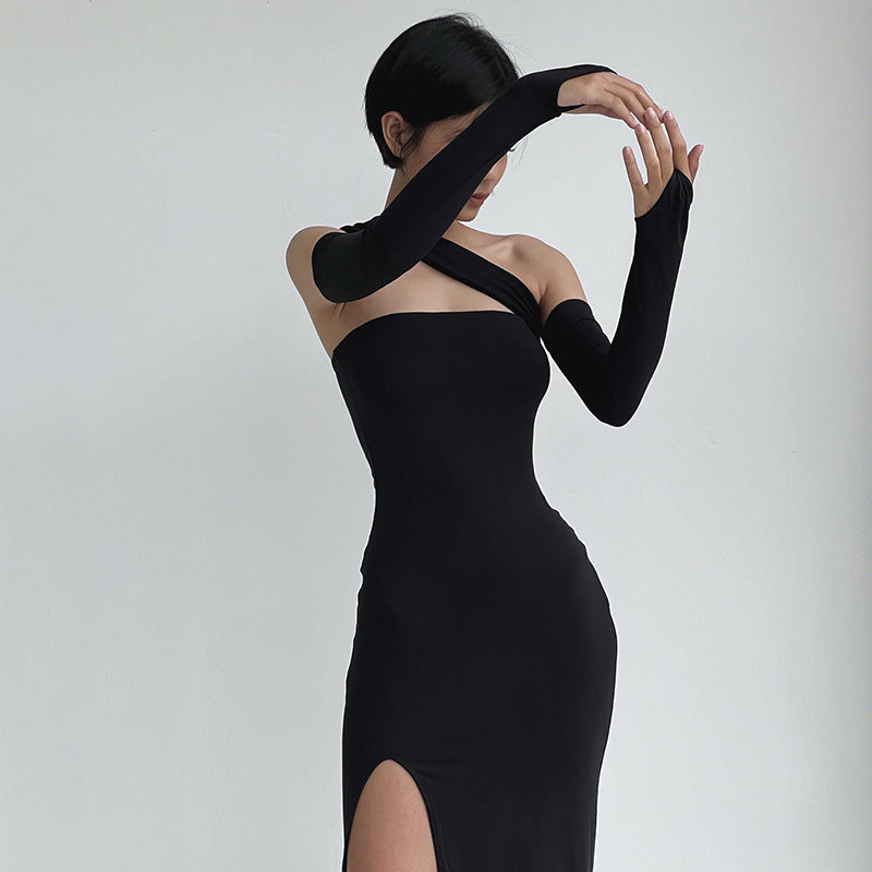 Aiertu - Solid High Slit Multi Wearing Design Bandeau Maxi Dress Aiertu
