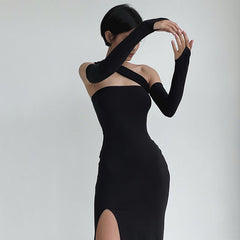 Aiertu - Solid High Slit Multi Wearing Design Bandeau Maxi Dress Aiertu