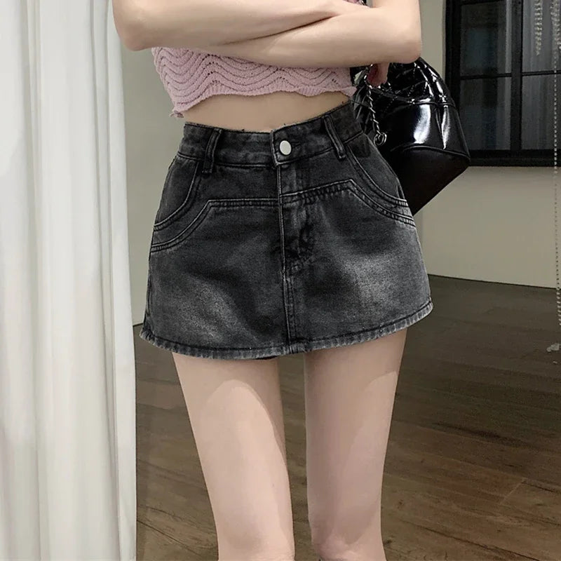 Aiertu Ins Summer Women High Waist Vintage Shorts Skirts Lady Sexy Nightclub Denim Dress Female Punk Light Blue Black Grey Jeans Dress Aiertu