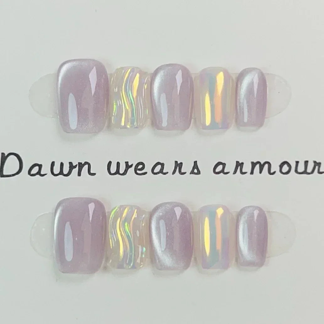 Aiertu 10Pcs Cat Eye Handmade Press On Nails with Gradient Design False Nails Full Cover French Ballerina Wearable Artificial Nail Tips Aiertu