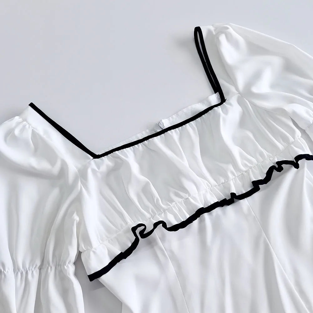 Aiertu  -  White Elegant A-line Mini Dress Women 2025 New Spring Square Collar Long Sleeve Vestidos High Waist Casual Fashion Short Dresses Aiertu