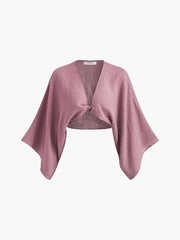 Aiertu  Tie-Front Long Sleeve Cropped Blouse shopify