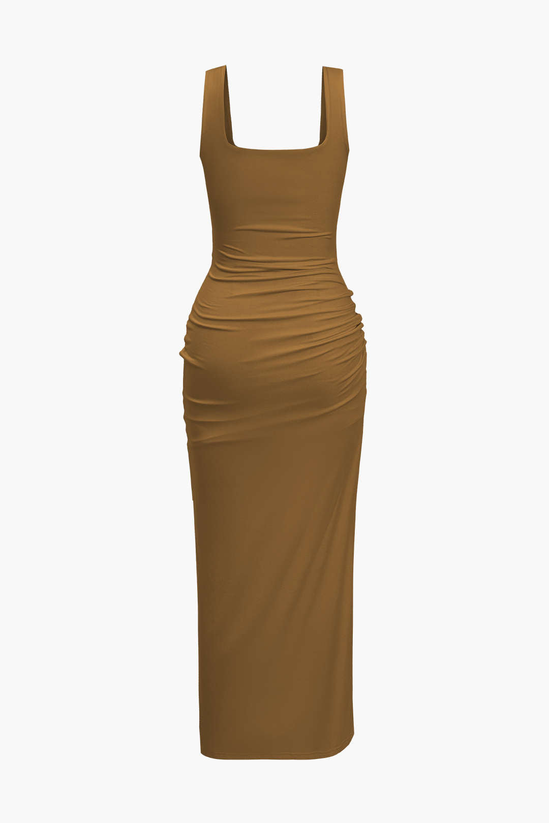 Aiertu  Solid Twist Front Cut Out Slit Midi Dress Aiertu