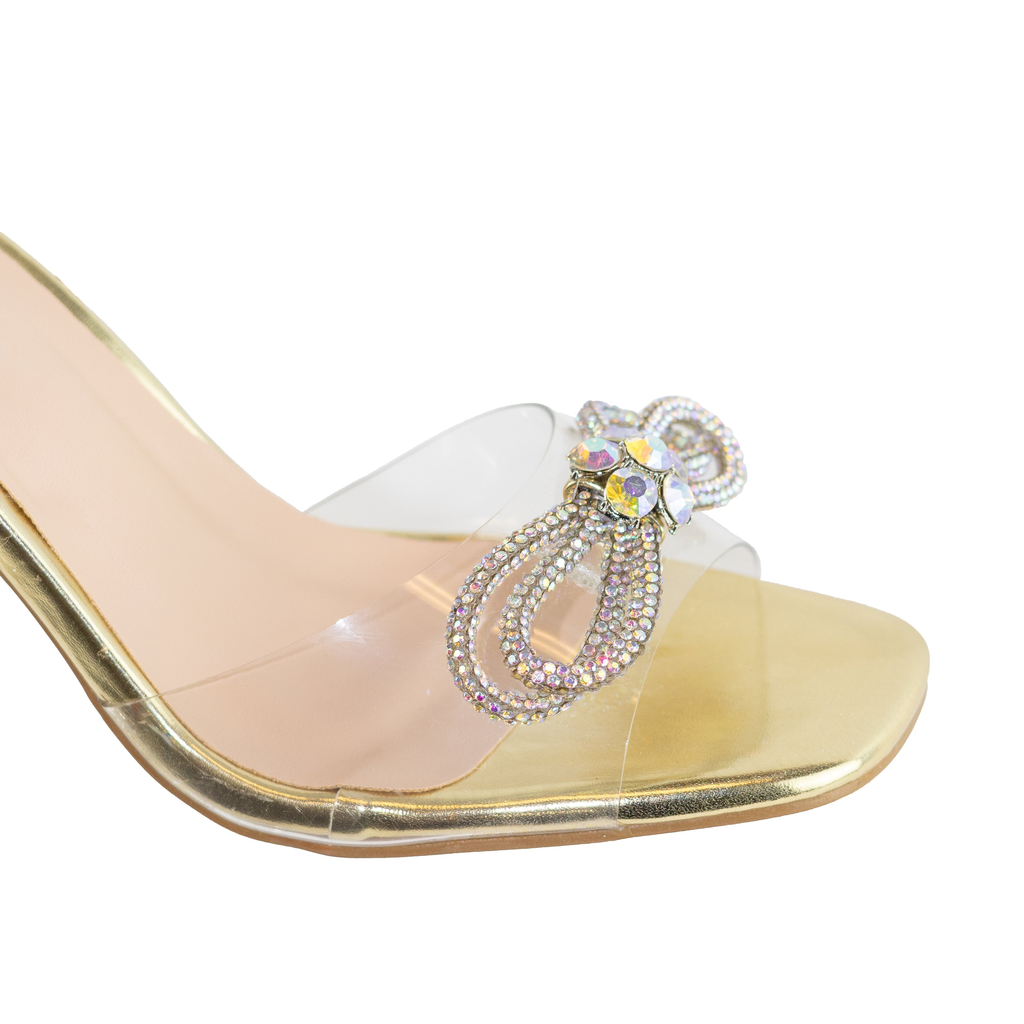 Aiertu  Dreamlike - Embellished Lace Up Heels, Clear Heel & Front Strap, Rhinestone Bow Accent, Glamorous Party Footwear, Bold & Elegant Design Aiertu