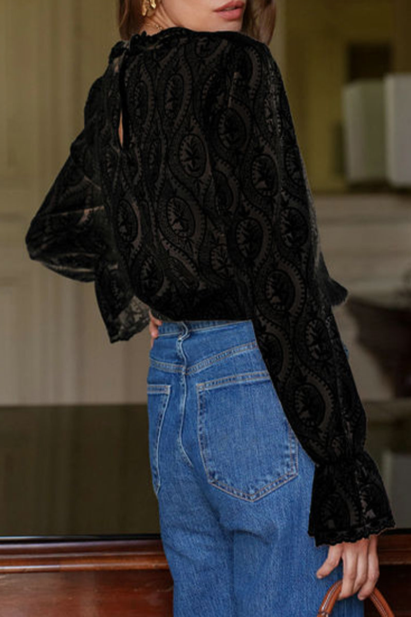 Aiertu  -Sexy Lace Flounce Lotus Leaf Collar Blouses(3 Colors) aiertu
