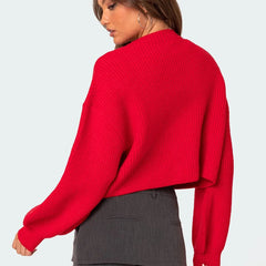Aiertu  -  Women's Knit Crop Cardigan Casual Loose Solid Color V Neck Long Sleeve Button Down Sweater for Winter Fall Streetwear Aiertu