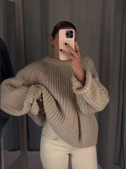 Aiertu  -  Oversized Round Neck Sweater Pullover Women Casual Long Sleeves Knitted Pullover 2026 Autumn New High Street Versatile Knitwear Aiertu