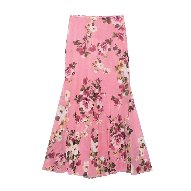 Aiertu  -  Elegant Women Sets Printed Ruched Long Skirts Set 2025 New Fashion Sexy V-neck Short Strap Tops Sets For Women 2 Pieces Aiertu
