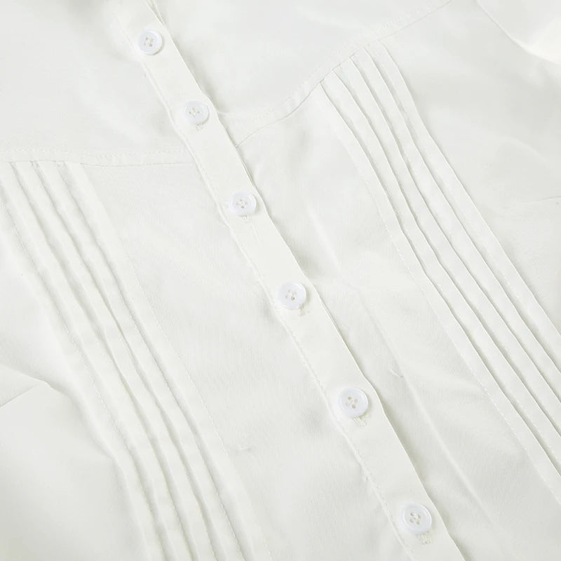 Aiertu  Turn-Down Collar Button-Up Corset Blouse Women's Casual Solid Tee Shirt Korean Short Sleeve Fashion Cute Top Aiertu