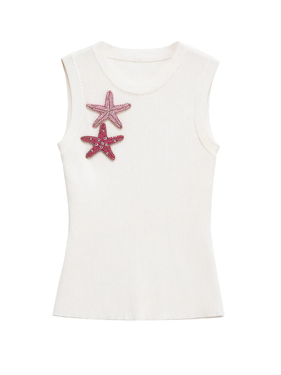 Aiertu  -  Hit Color Spliced 3D Starfish Vest for Women O Neck Sleeveless Slimming American Hot Girl Tank Top Female New Style Aiertu