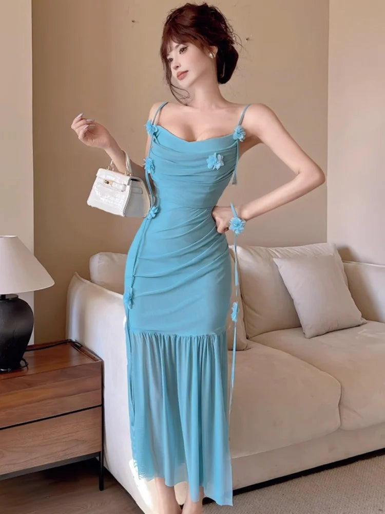 Aiertu  -  Sexy Spaghetti Strap Womens Dresses French Elegant Swinging Collar Birthday Party Midi Dress Female Slim Waist Vestidos Mujer Aiertu