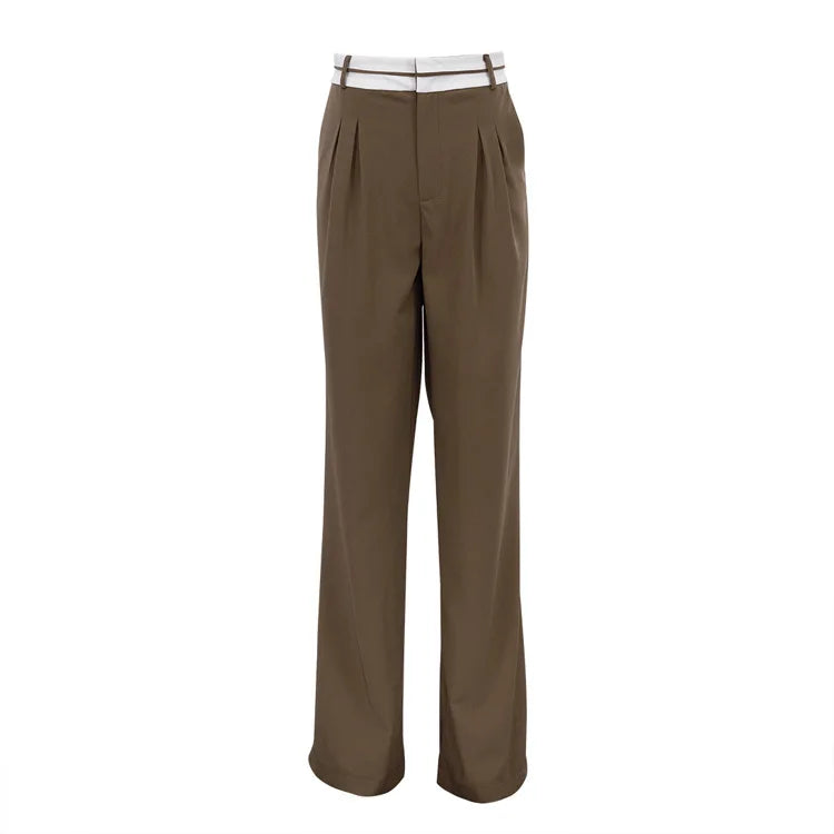 Aiertu  -  Elegant Loose Gray Office Ladies Pants Fashion High Waist Straight OL Trousers Chic Spliced Full Length Women Pants Aiertu