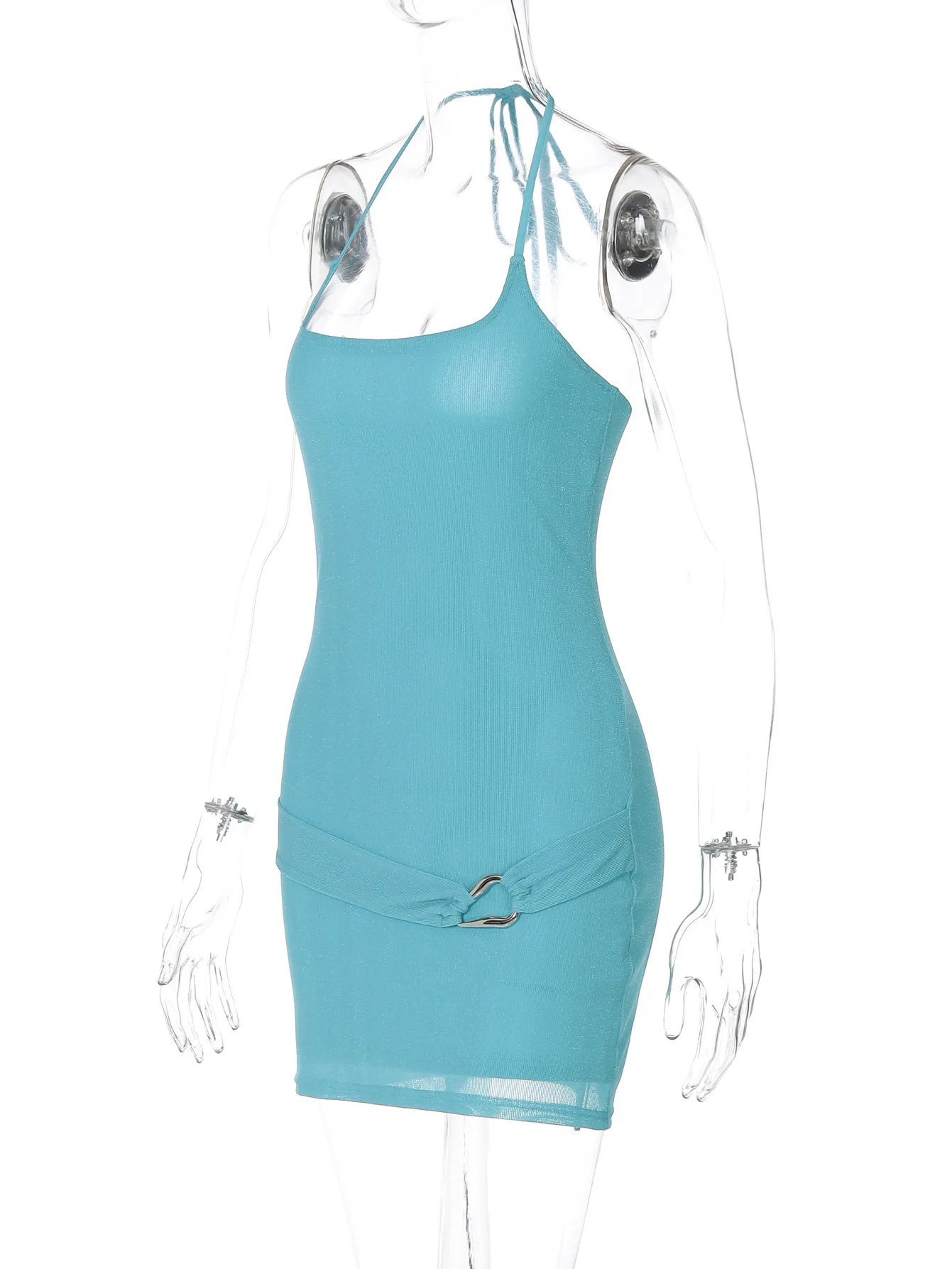 Aiertu  -  Casual Sexy Halter Blue Beach Holiday Dress for Women 2026 Summer Sleeveless Off Shoulder Backless Short  Party Dresses Clubwear Aiertu