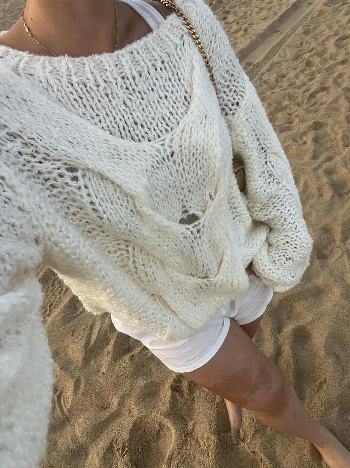 Aiertu  -  See Through Loose Long Sleeves Crochet Sweater Korean Style Pullovers Casual Streetwear Top For Autumn Aiertu