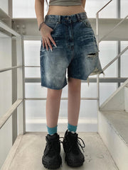 Aiertu  -  Distressed Ripped Denim Pants Summer Casual Low Rise Loose Wide Leg Midi Pants for Women Streetwear Short Denim Trousers Aiertu