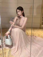 Aiertu  -  Summer French Elegant Sexy V-neck Halter Bandage Midi Dress Women Retro Beach Vacation Party Pleated Sundress Korean Fashion Aiertu
