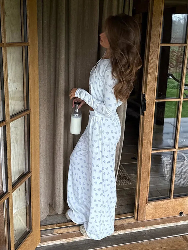 Aiertu  -  Printed Halter Coat Pants Three Piece Set Slim Fit Casual Floral Women Short Cardigan Jacket Top Camisole High Waisted Trousers Aiertu