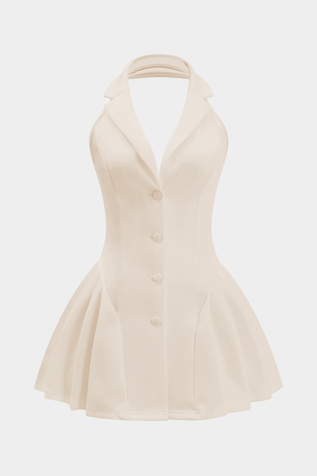 Aiertu  Halter Neck Button Ruffle Sleeveless Mini Dress Aiertu