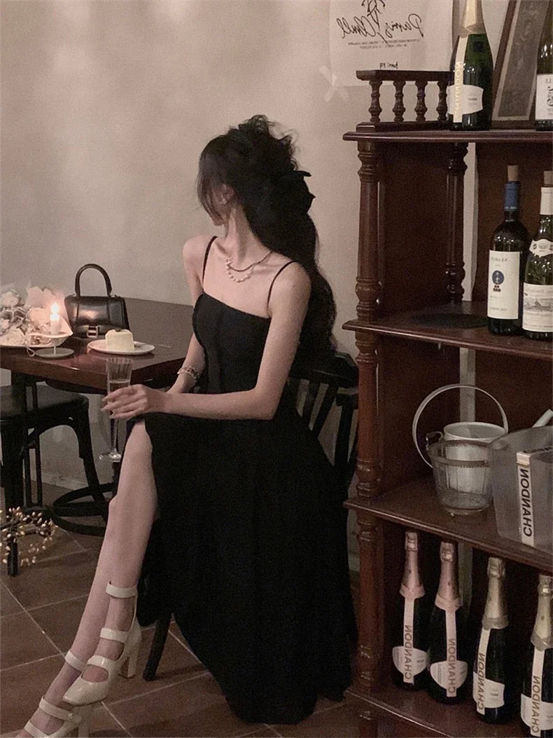 Aiertu  -  Vintage White Spaghetti Strap Casual Chiffon Midi Dress Summer Sleeveless Elegant Party Vestidos Fashion Robe Clothes for Women Aiertu
