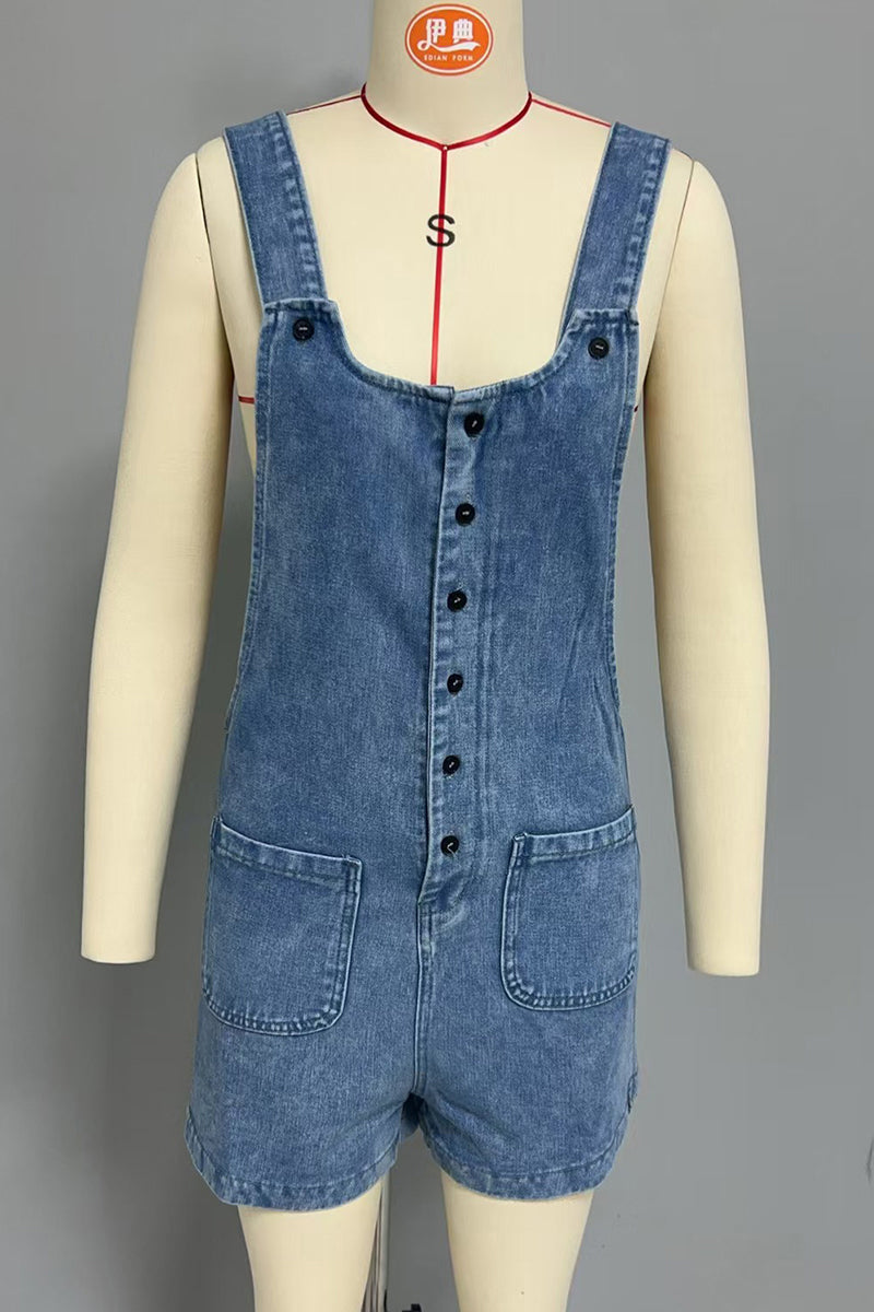 Aiertu  -Casual Pocket Buttons U Neck Loose Rompers aiertu