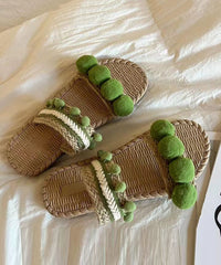 Aiertu  Green Fuzzy Ball Decorated  Splicing Slide Sandals Peep Toe Aiertu
