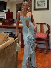 Aiertu  -  Blue Long Party Dress Summer Sexy Spaghetti Straps Hollow Out Bodycon Dresses Women Ruffles Irregular Evening Wedding Dress 2026 Aiertu