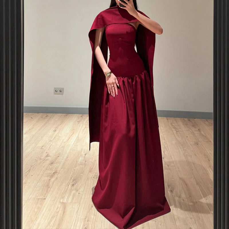 Aiertu  -  2025 Elegant Women Strapless Dress With Shawl Fashion Party Sleeveless Back Criss-cross Lacing Slim Fit Ruched Maxi Dresses Aiertu