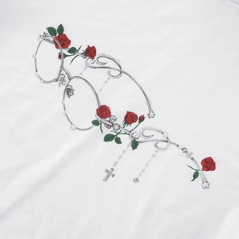 Aiertu  Streetwear Summer Half High Collar Women's Tops Vintage Flower Printing Harajuku T-shirts Y2k Aesthetic Puff Sleeve Grunge Tees Aiertu
