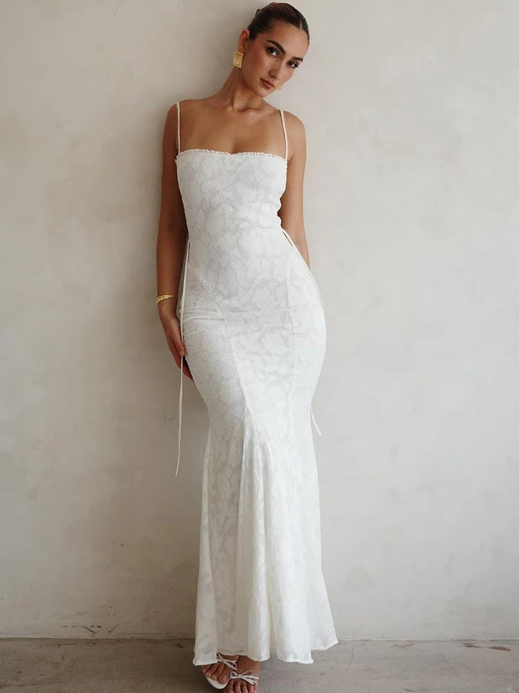 Aiertu  -  exy Backless Double Layer Women Maxi Dress White Spaghetti Strap Evening Dress Summer Skinny Elegant Party Clubwear Aiertu