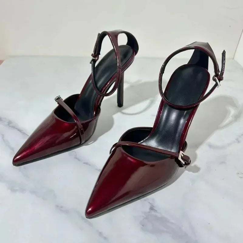 Aiertu  -  Sexy Pointed Toe High Heel Women Shoes Elegant Ankle Strap Patent Leather Stilettos Luxury Prom Weddings Bridal Pumps for Ladies Aiertu