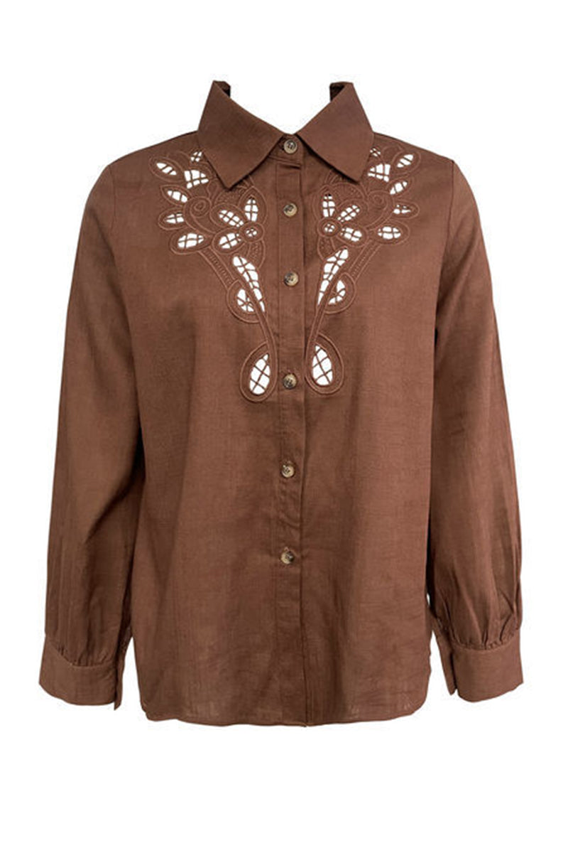 Aiertu  -Casual Hollow Out Turndown Collar Blouses(4 Colors) aiertu