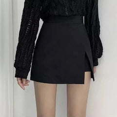 Aiertu Black Mini Skirts Women Irregular Side Slits High Waist A Line Shorts Skirts Summer Korean Fashion Chic Hip Wrap Skirt Female Aiertu